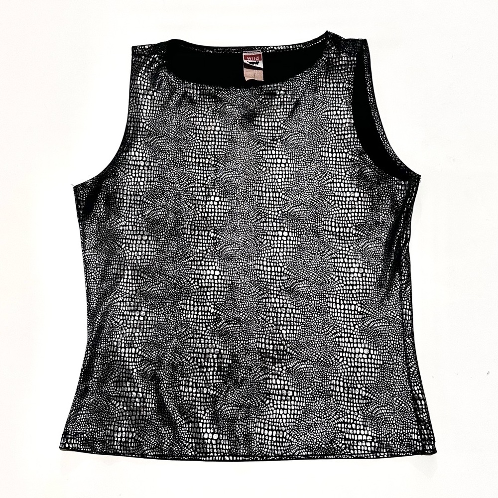 Wild 2000s silver and black snake print metallic tank top